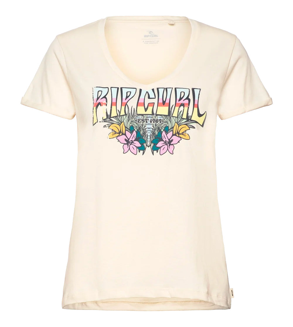 RIP CURL BLOCK PARTY V TEE DONNA OFF WHITE