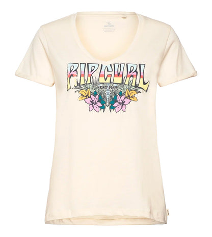 RIP CURL BLOCK PARTY V TEE DONNA OFF WHITE