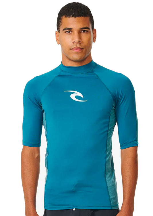 RIP CURL WAVES UV SHORT SLEEVE RASH VEST UPF50+ DEEP OCEAN