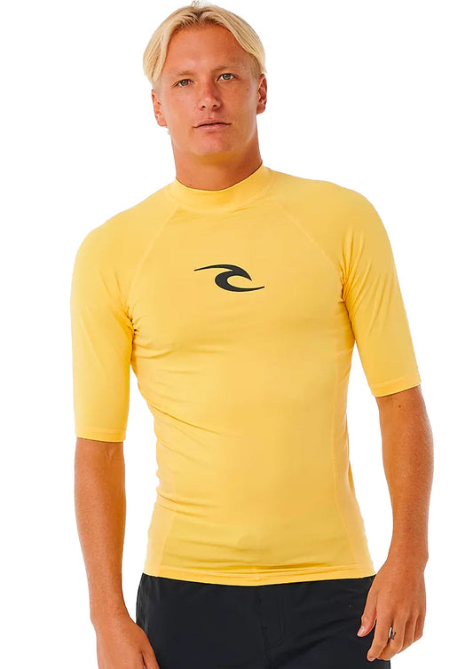 RIP CURL WAVES UV SHORT SLEEVE RASH VEST UPF50+ YELLOW