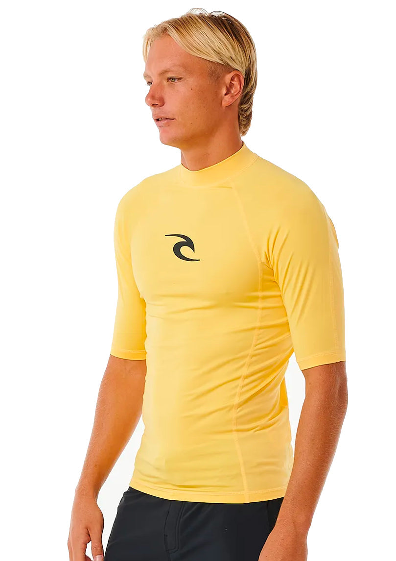 RIP CURL WAVES UV SHORT SLEEVE RASH VEST UPF50+ YELLOW