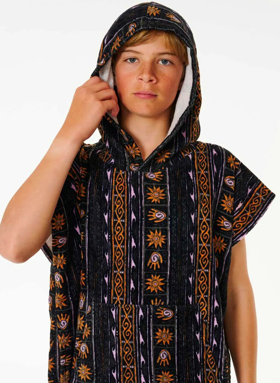 RIP CURL MIXED HOODED PONCHO BOY BLACK PURPLE