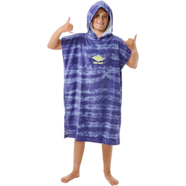 RIP CURL MIXED HOODED PONCHO BOY OCEAN BLUE TIE