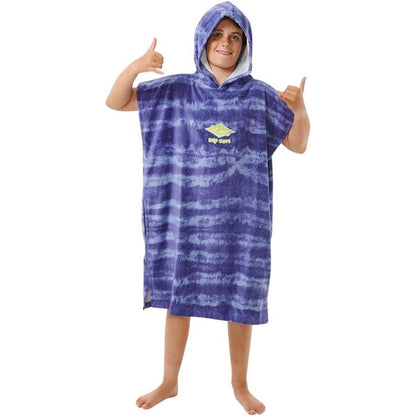 RIP CURL MIXED HOODED PONCHO BOY OCEAN BLUE TIE